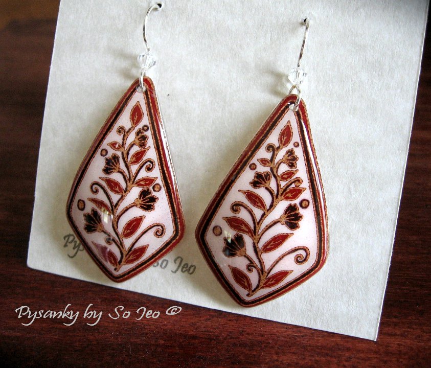 Red Spring Vines Diamond Earrings Pysanky Jewelry by So Jeo